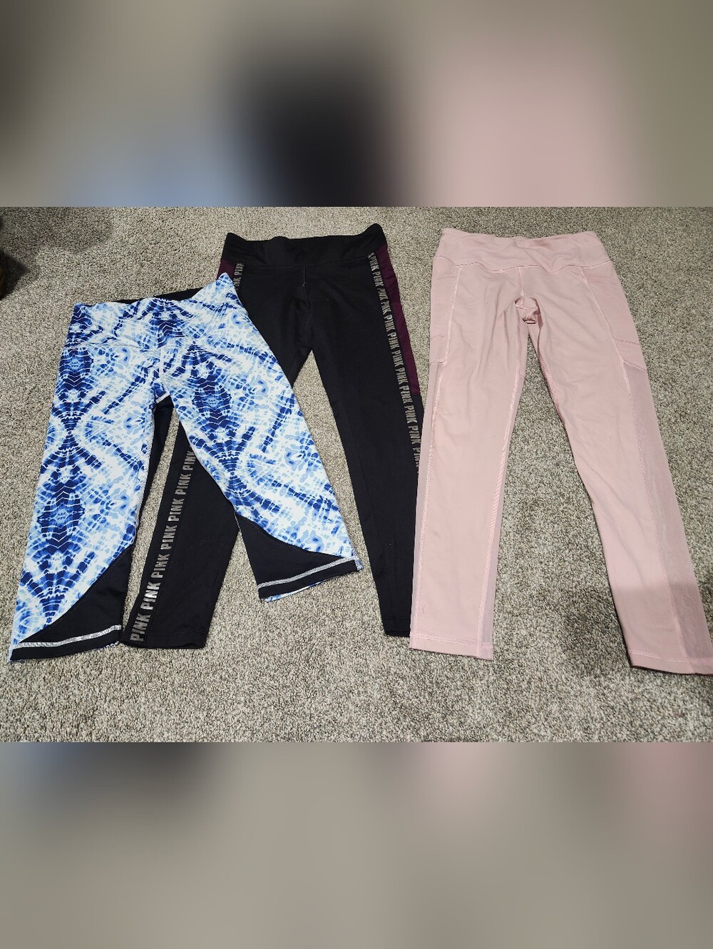 PINK Victoria's Secret Womens Black Leggings with Pink Side Trim and Logo Size M